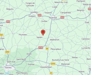carte indiquant l'adresse de Antoine LE REUN située 1 le clos neuf 56460 Sérent